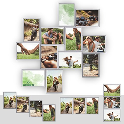 Kunststoff Bilderrahmen Fotorahmen Collage zum individuellen gestalten 12x 10.5x15cm Silber mit Normalglas und Klammern