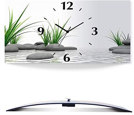 ARTLAND Wanddeko Wanduhr ohne Tickgeräusche Alu Quarzuhr 60x30 cm Rechteckig Lautlos Natur Design Zen Spa Steine Asiatisch Modern T6CD