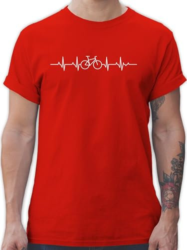 T-Shirt Herren - Fahrzeuge - Herzschlag Fahrrad I Rad Geschenke Mountainbiker Geschenk I Fahrradfahrer I - M - Rot - fahrradshirt männertagsgeschenke MTB Shirts Radfahren Tshirt Fahrzeug Bike
