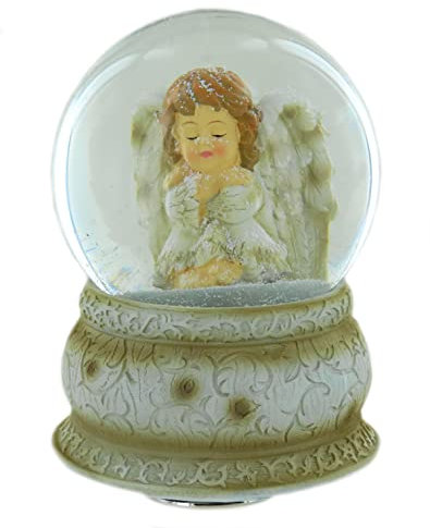 Schneekugel mit Spieluhr für Weihnachten/Weihnachtsmusikalische Schneekugel aus Glas und Polystone mit schlafender Engel und 18-Ton-Federspielwerk - Ave Maria (Charles Gounod)