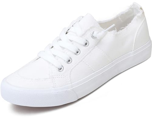 Women's Play Fashion Sneaker White Color Washed and Leopard Canvas Slip on Shoes(White US8)