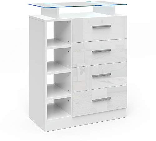 Vicco Kommode Asti, Kommodenschrank, Weiß Hochglanz, 67 x 87 cm