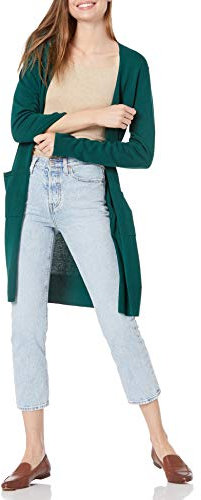 Amazon Essentials Cardigan Léger à Manches Longues et Ouvert sur Le Devant (Disponible en Grande Taille) Femme, Vert Foncé, M