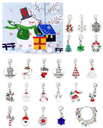 BesDirect Adventskalender, 2020 Weihnachts Countdown Kalender, Weihnachten DIY Schmuck Charm Armband Ornamente Weihnachten Countdown Schmuck Dekoration für Mädchen Frauen