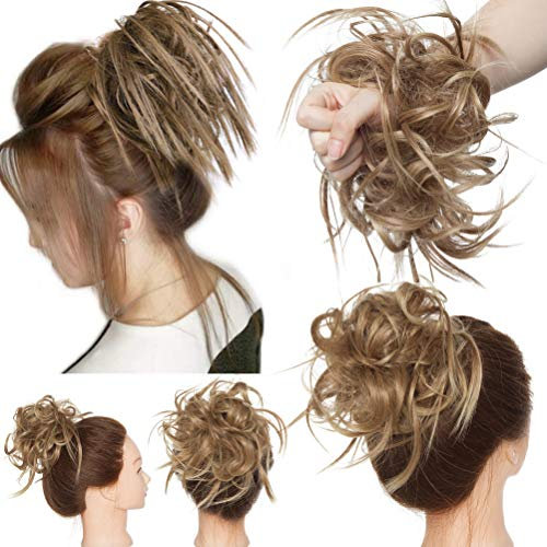 Haarteil Dutt Haargummi mit Haaren Glatt struppige Haarknoten Hochsteckfrisuren Synthetik günstig Haarverlängerung für Frauen Hellbraun Dunkelblond Mix