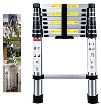 Telescopic Ladder 2.6M Multi-Purpose Folding Aluminium Telescoping Ladder Extendable Portable Loft Ladder Foldable Ladder with EN131 and CE Standard (8.5FT/2.6M)