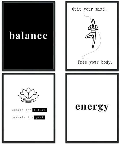 MUUDLY® Premium Poster Set, Moderne Wandbilder mit Sprüchen als Wohnzimmer und Schlafzimmer Deko, Sprüche und Zitate, 4 x DIN A4 Bilder (Yoga, ohne Rahmen)