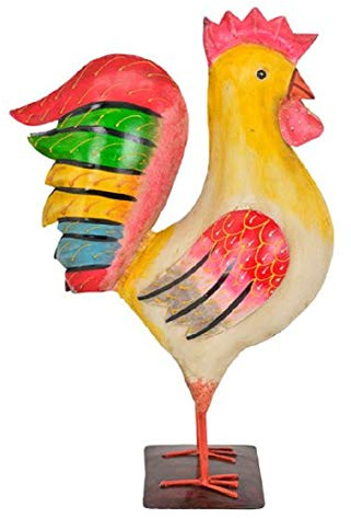 EXNER dekoratives großes frühlingshaftes buntes Deko-Huhn Garten-Huhn Garten-Deko Metall bemalt