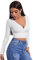 DIDK Damen Strick Crop T-Shirt Bauchfrei Oberteile Tiefer V Ausschnitt Langarmshirt Pullover Cropped Tops Langarm Shirt Weiß M