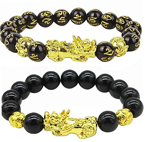 Feng Shui Obsidian Reichtum Armband 12mm Schwarz Geschnitzt Einstellbares Elastisches Perlenarmband Herren- Und Damenarmband