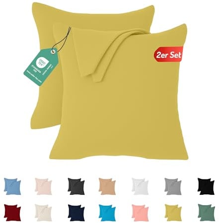 Livessa 2er Set Kissenbezug 40x40 aus%100 Baumwolle Jersey Stoff - Verdeckter Reißverschluss, Kopfkissenbezug 40x40 cm, Kissenhülle, Ultra weich und atmungsaktiv, Oeko-Tex Zertifiziert