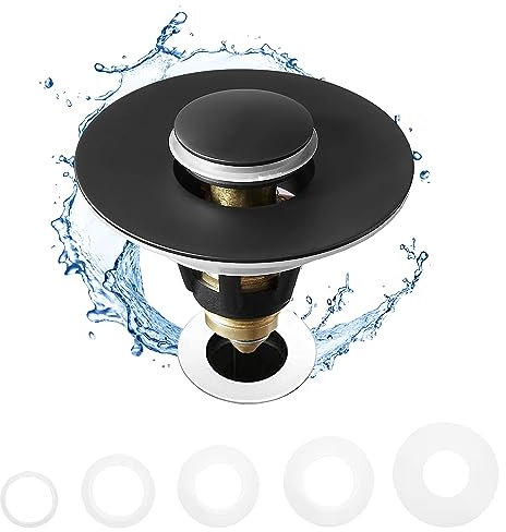 Waschbeckenstöpsel in voller Größe, Bounce Bullet Typ, Badewannen-Ablaufstopfen mit Filterkorb, Bullet Pop Up Badezimmer Wasserhahn Gefäß Vanity Waschbecken Ablaufstopfen (mattschwarz)