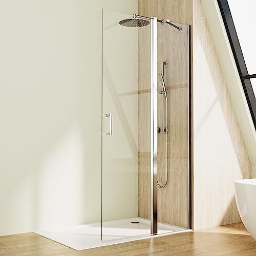 Walk in Dusche Duschwand 116x185cm Pendeltüren Duschabtrennung mit Festteil und Eckregalen Drehtür Schwingtür Duschkabine 6mm NANO Sicherheitsglas Glas