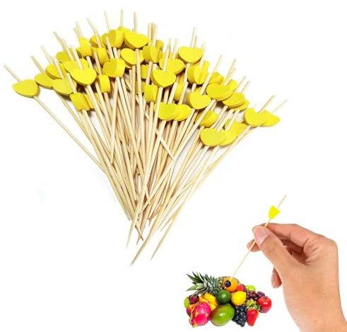 100 Piezas Palos de Cóctel, Palillos de Dientes Cóctel, Palillos de Cóctel de Madera, para Cócteles, Pasteles Barbacoas, Fiesta y Boda Decoración (Amarillo)