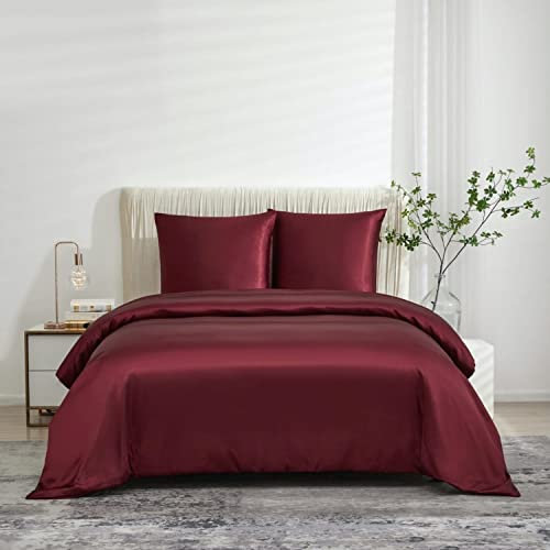 Luowei Satin Bettwäsche 135x200cm Burgundisch Luxus Seide Super Weich Mikrofaser Bettwäsche Set Anti Falten Anti Fading Antifouling Bettbezug + 1 Kissenbezug 80x80cm mit Reißverschluss