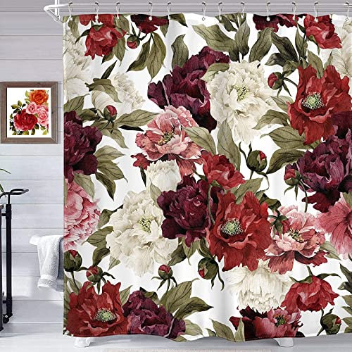 Duschvorhang 240x200 Blumen Duschrollo Wasserabweisend Anti-Schimmel mit 12 Duschvorhangringen, 3D Bedrucktshower Shower Curtains, für Duschrollo für Badewanne Dusche