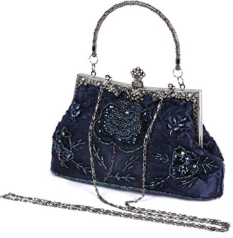Beaface Women's Clutch Bags, Floral Beaded Clutches for Women, Wedding Evening Clutch Bag Embroidery Clutch Handbags for Women (Navy)