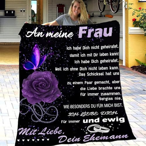Kuscheldecke Geschenk für Frau, Geburtstag Weihnachten Hochzeitstag Geschenke für Frauen, Flauschige Decke An Meine Frau Von Ehemann, extra weich & warm Fleecedecke