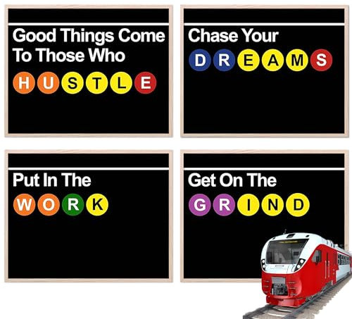 Summit Designs Inspirierendes New York City U-Bahn-Schild, Wandkunst, Dekordrucke, Set mit 4 (28,9 x 35,6 cm) Poster-Fotos – Hustle Grind Work Motivation