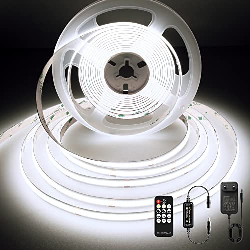 BERIXDEEP COB LED Streifen 5m, 480 LEDs/m mit Netzteil und Fernbedienung, 24V, CRI 92+, 8mm, 6000K LED Strip Dimmbar für Wohnzimmer, Unterbau, TV, Küche, DIY