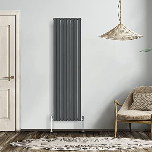 NRG Modern Radiator Anthracite 1800x472mm Double Oval Panel Heater Interior Designer Vertical Bathroom Radiators