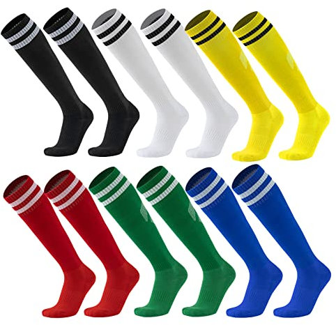 6 Paare Fußball Socken Farbe Stretchy Kompression Knie High Tube Socken Fußball Sport Athletik Lange Socken für Männer Frauen Teens (6 Paare - mehrfarbig)