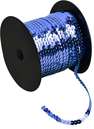 100 Yards Pailletten Rolle, 6mm Bunte Paillette Trim, Flache Glitzerborte für DIY Handwerk, Pailletten Bänder für Kleid Dekorieren Schmuck Ornament Stirnband Tanzbekleidungen Armband (Königsblau)