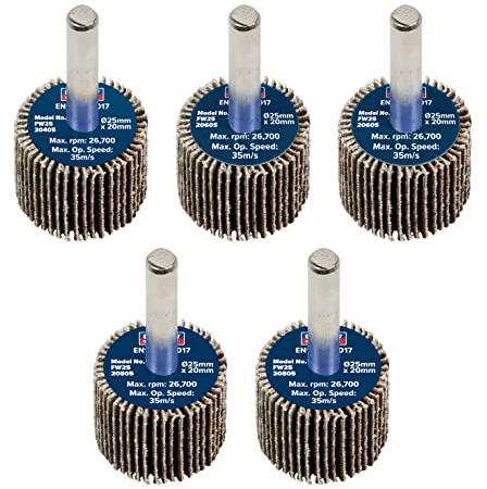 Sealey Ø25 x 20mm Abrasive Flap Wheel Ø6mm Shaft Assorted Grit - Pack of 5 FW2520ASS