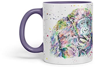 Vixar Gorilla Ape Monkey Animals Watercolour Art Coloured Mug Cup Gift Birthday Work Office Tea Coffee (Purple)