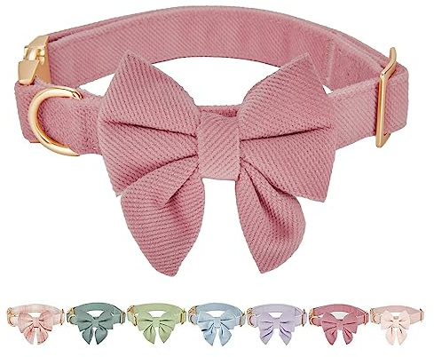 Petiry Bowtie Dog Collar Pink Adjustable Durable Comfort Comfy Dogs Collar for Large Female Girl Dogs Neck 40-66cm,Rose Pink