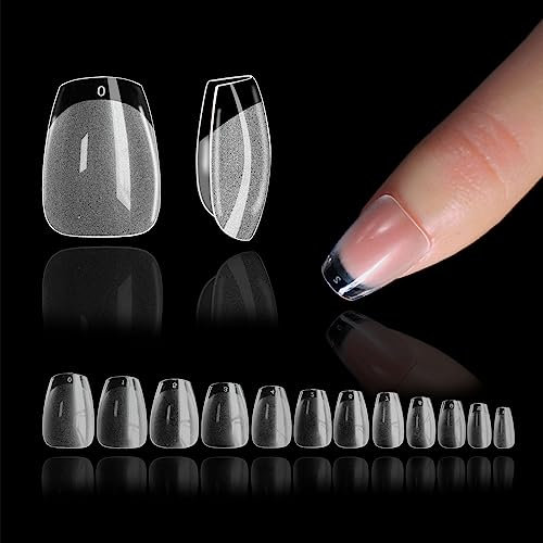 552 Pièces Ballerine Capsule Americaine Ongle Court, 12 Tailles Cercueil Capsule Ongle Court, Trasparente Faux Ongles Gel X Pose Américaine Ongles Couverture Complète Pour Salons de Manucure