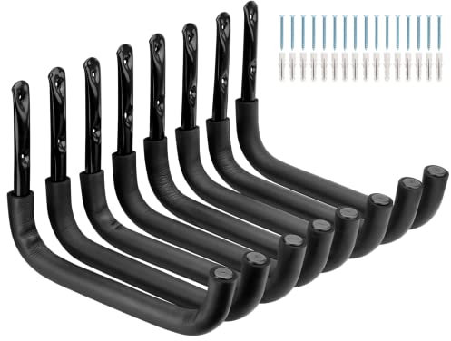 Whrsinlor Strapazierfähige Garagen-Aufbewahrungshaken, 8 Stück, Wandhalterung, Leiterhaken mit 32,3 cm Jumbo-Arm, Haken für Fahrrad, Klappstuhl, Großartikel (32,3 x 24,9 cm)