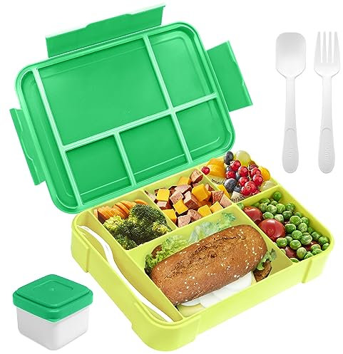 Gemi Brotdose Kinder Mit FäChern, 1330ml Bento Box Kinder Auslaufsicher Mit 5 FäChern Und Besteckset, Bpa Frei Brotbox, Lunchbox FüR Picknick, Job, Schule