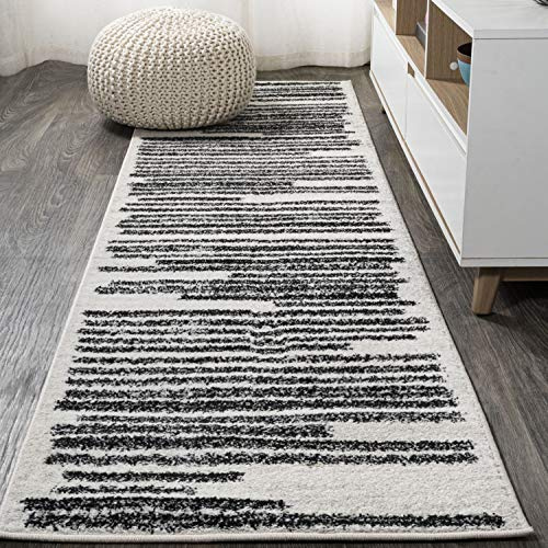 JONATHAN Y Khalil Modern Berber Stripe Cream/Black Runner Rug, 2x10, Contemporary, Bohemian, Easy-Cleaning for Living Room, Bedroom, Kitchen, Pet Friendly, Non-Shedding (MOH207A-210)