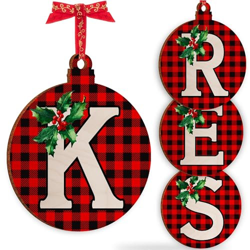 Christmas Initial Wooden Ornaments - Personalised 10x10cm - Xmas Babubles Gift for Noel Tree Decorations C1 (Initial #K)