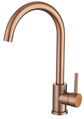 VALAZ Grifos Cocina Fregadero Rosa Cepillado Protección PVD Alta Presión | Grifo Monomando, Giratorio 360º, Ahorro de Agua | Instalación Fácil y Rápida | Latón, Acero Inoxidable, Serie Misisipi