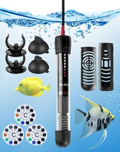 LAOYE Calefacción Acuario 60 litros 50 W Calentador Acuario Temperatura Eco Calentador de Acuario Regulable con Luz Indicadora Ventosa y Escudo Protector(20-34°C)