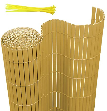 Joparri Canisse en PVC, Brise Vue en PVC Brise-Vue, Bande Canisse en PVC, Brise Vue en PVC Renforcement en 4 Poids, Résistant aux UV, pour Jardin, Balcon et terrasse, Bambou, 120 x 800 cm