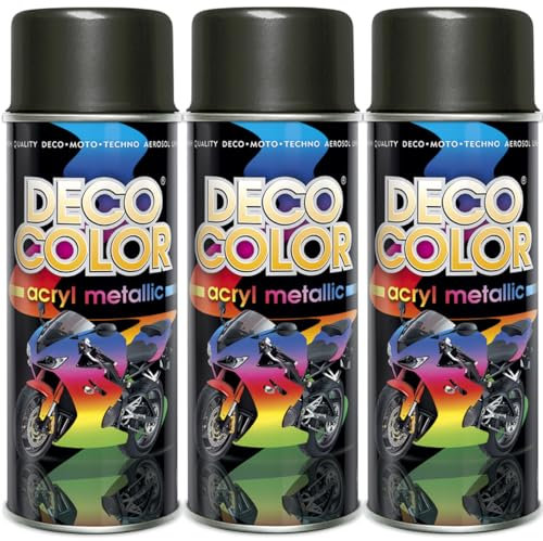 Deco Color 3er Sparpack Lackspray 400ml - Sprühlack mit Effekt für z.B. KFZ, Fahrrad uvm. (3 Dosen Lackspray Schwarz mit Metallic-Effekt)