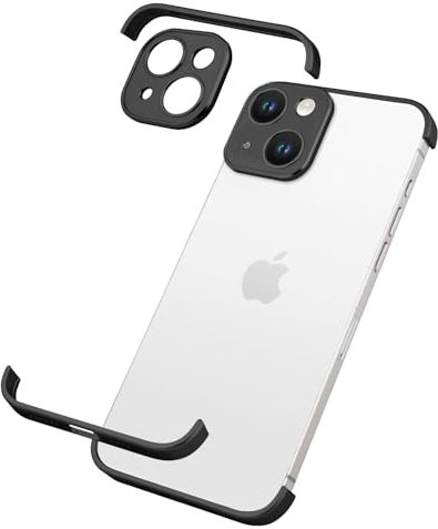 aidvaia Metal Frameless Phone Case Compatible with iPhone 15 Plus Phone Models with Camera Lens Protector, Metal Shockproof Phone Cover, Minimalist Yet Protective Bumper Shell (Black Metal)