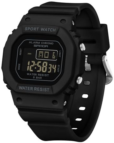 rorios Quadratische Elektronische Uhren Jungen Mädchen Freizeit Armbanduhr Mode Multifunktional Digital Uhr Einfache wasserdichte für Herren Damen Schwarz A