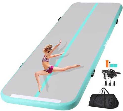 Panana Inflatable Gymnastics Air Tumbling Track Mat 10ft Tumble Mats 4 Inch Thickness Air Roller Gymnastics Barrel Back Handspring Trainer/Yoga/Training/Cheerleading/Water Beach Park, Light Green