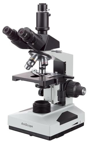 AmScope Trinokulares Biologisches Verbundmikroskop, 40-fach - 1600-fache Vergrößerung mit LED-Beleuchtung und Metall- und Glas-Material
