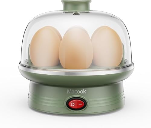 Macook Egg Cooker, 7 Egg Capacity Electric Egg Boiler, Quick Boiling, Auto-Off, 350W, Green - Includes Measuring Cup, Stickers & Removable Tray (Green)
