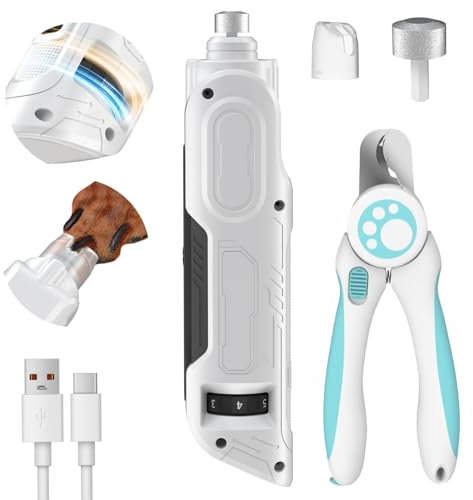 PAPIFEED Pet Nail Grinder for Dogs,Variable-Speed Rechargeable Dog Nail Trimmers and Professional Clippers,Paws Grooming Kit with 2 Grinding Wheels for Medium Large Dogs Cats - White