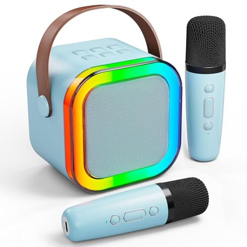 Karaoke Machine for Kids Adults, Portable Bluetooth Mini Karaoke Microphone Singing Speaker with 2 Mic and Light,Gifts Toys for All Smartphones,Birthday, Family,Home Party (Blue)