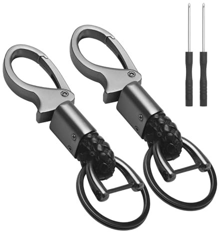 VOSSOT 2 Stück Schlüsselanhänger, D-Clip Karabiner Schlüsselanhänger aus Zinklegierung, Auto Schlüsselbund mit 2 Ringen, mit Schraubendreher Anti-Verlust Upgrade Geschenk für Mann, Freunde