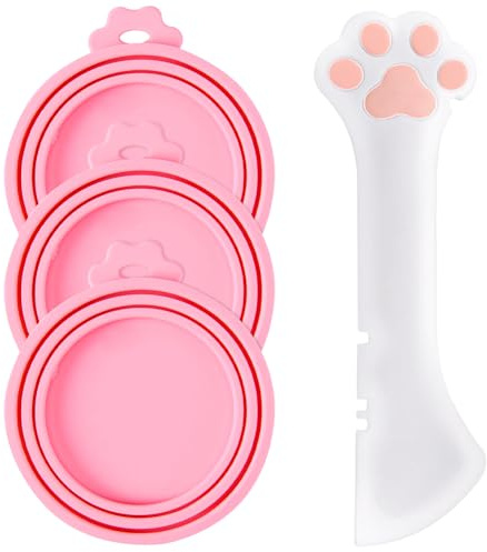 RUGBOL Food Can Lids Cat Spoon, Feeding Watering Supplies for Cats Dog Cat Food Spoon Pet Supplies for Pets Dogs Cats Feeding Can(Pink)