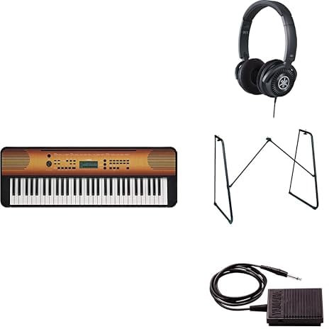 Yamaha Digitalkeyboard PSR-E360MA, Maple — Digitales Einsteiger-Keyboard im Paket mit HPH-150-Kopfhörern, L-2C-Keyboardständer und Sustain-Pedal