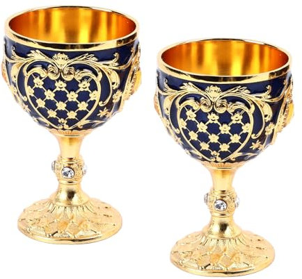 Jwthee Calice Calice Vintage, 2 Pezzi Calice Medievale Vintage Calici retrò Tazze Calici Reali Tazza da Vino Calice da Vino Vintage Tazze da Vino in Metallo Tazze Decorative da Comunione (Blue)